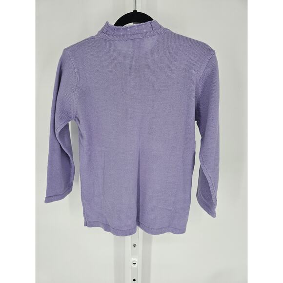 Adrian Delfield Women's Purple Rhinestone Long Sleeve Crew Neck Sweater Size S - Picture 5 of 5